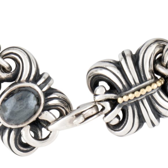 LAGOS STERLING SILVER & 18K YELLOW GOLD HEMATITE FLEUR DE LIS LINK BRACELET - Picture 5 of 10